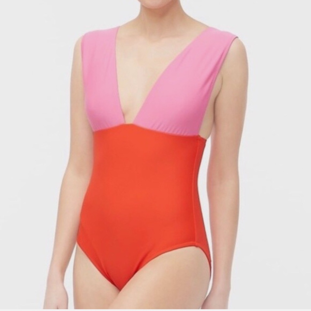 J Crew Plunge V-neck one-piece swimsuit in Pink Wild Petunia Plus Size M NWT